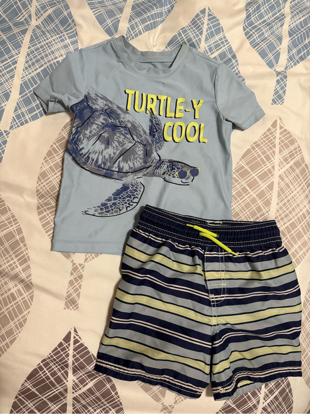 OshKosh B'gosh Light Blue Swim Shirt & Navy Striped Swim Shorts